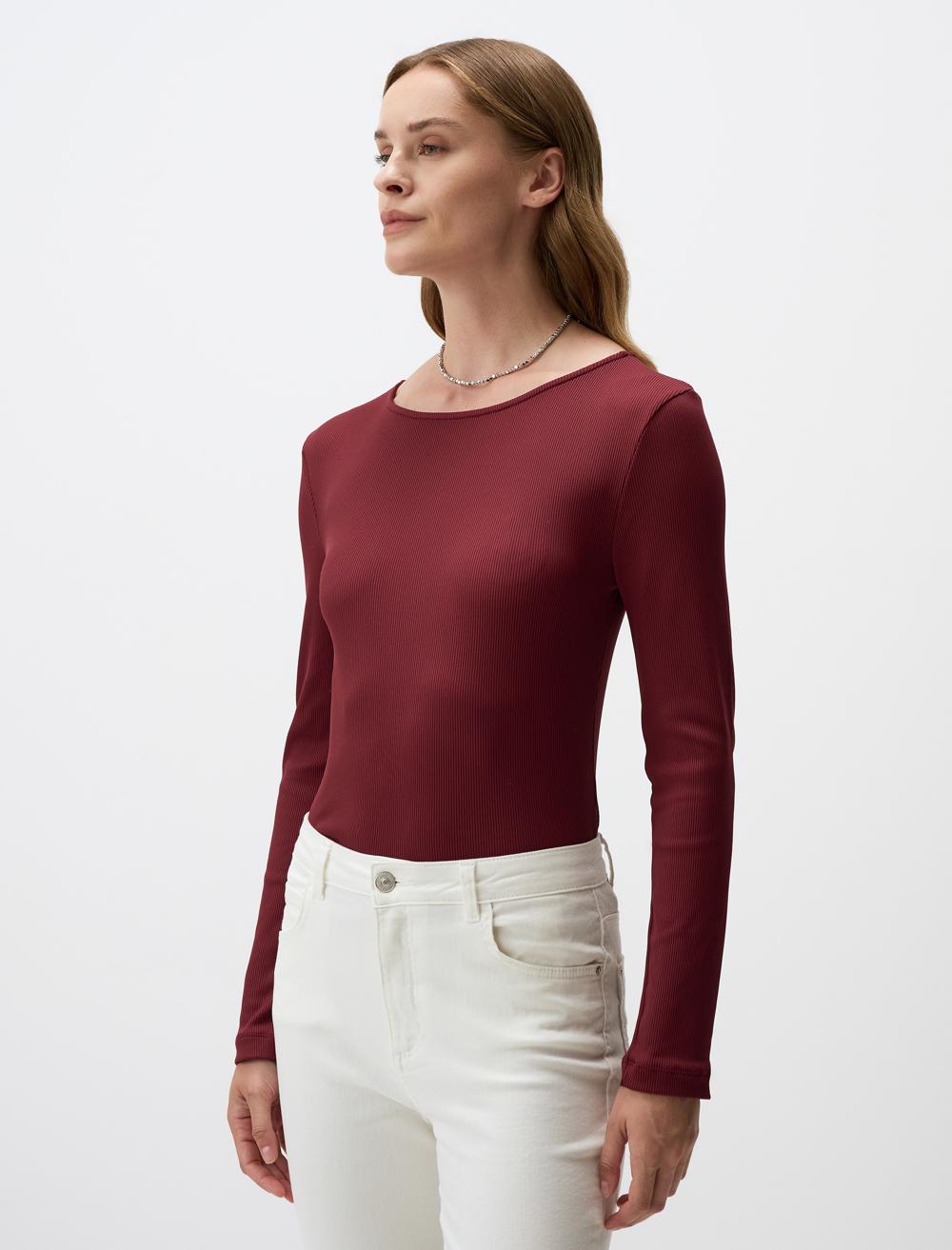 Slim Fit Boat Neck Knitted Blouse