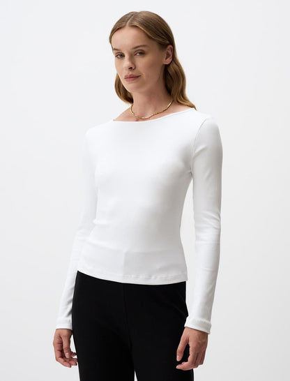 Slim Fit Boat Neck Knitted Blouse