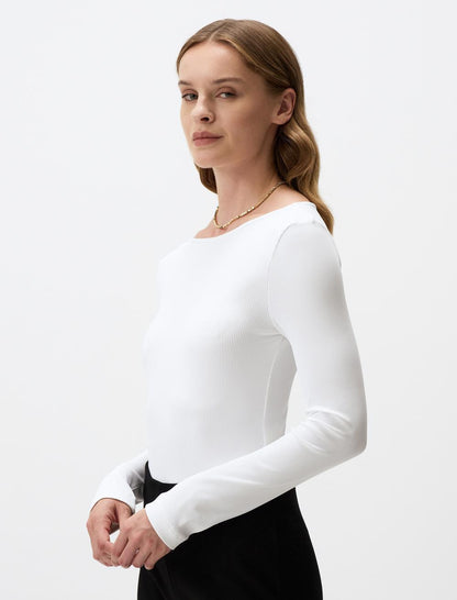 Slim Fit Boat Neck Knitted Blouse