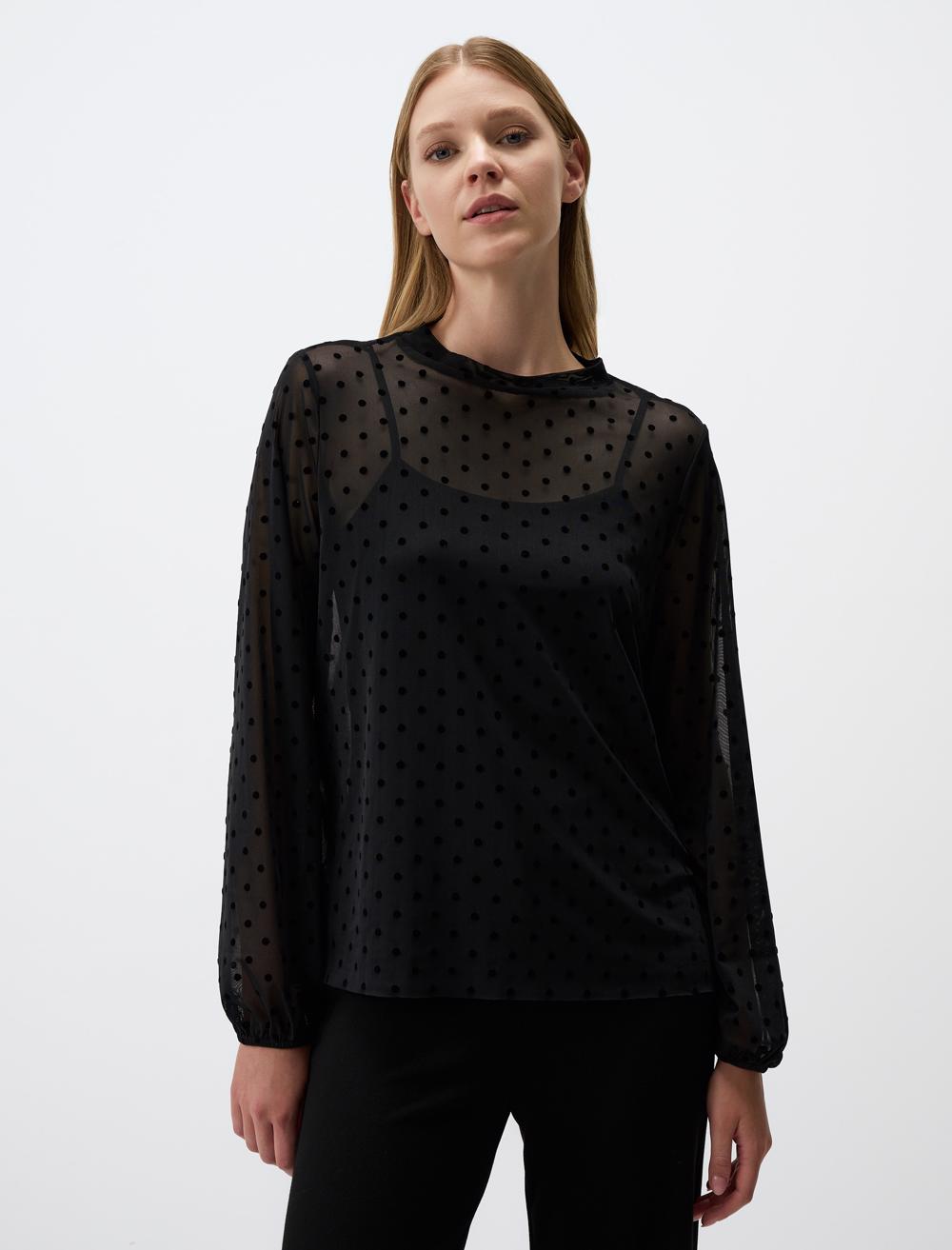 Crew Neck Long Sleeve Relaxed Fit Blouse