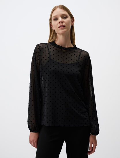 Crew Neck Long Sleeve Relaxed Fit Blouse