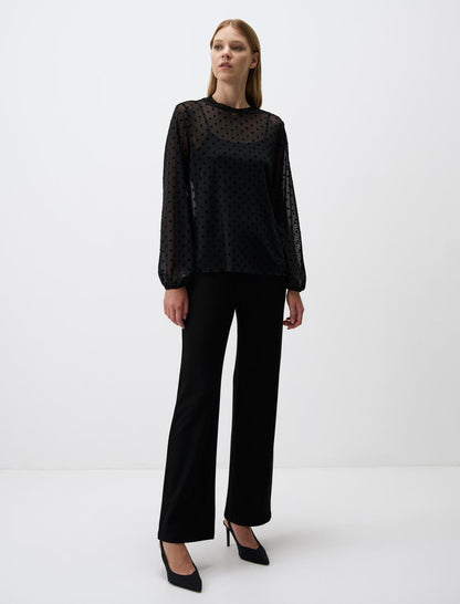 Crew Neck Long Sleeve Relaxed Fit Blouse