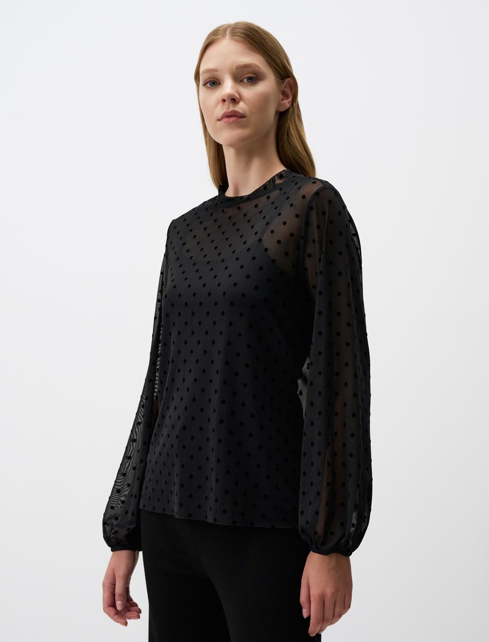 Crew Neck Long Sleeve Relaxed Fit Blouse