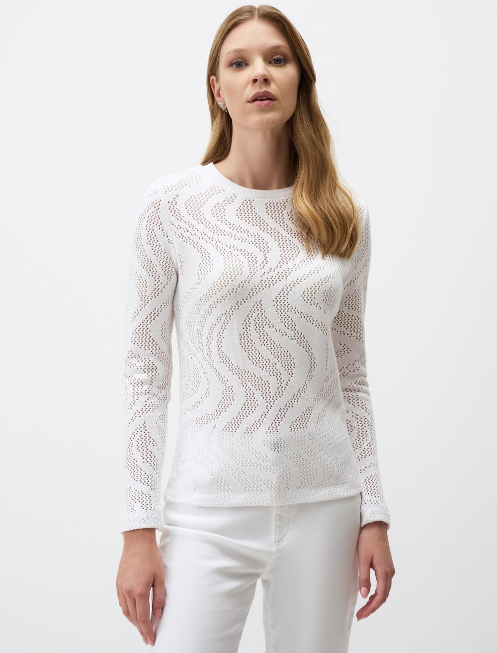 Crew Neck Long-Sleeve Blouse - 4WW071363