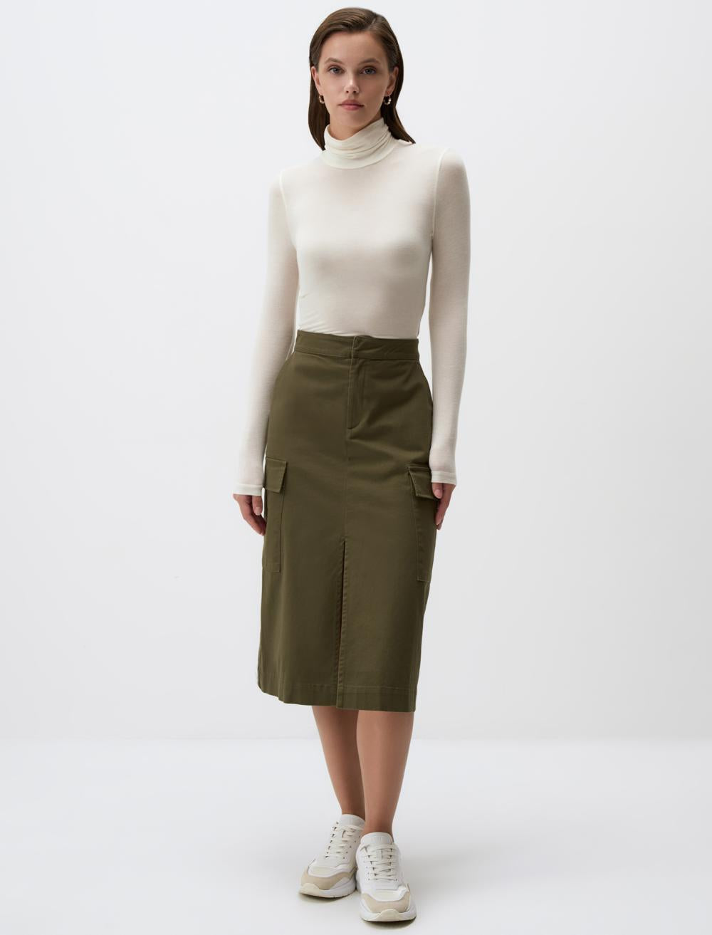 Slim Fit Polo Neck Long-Sleeve Blouse - 4WW071466