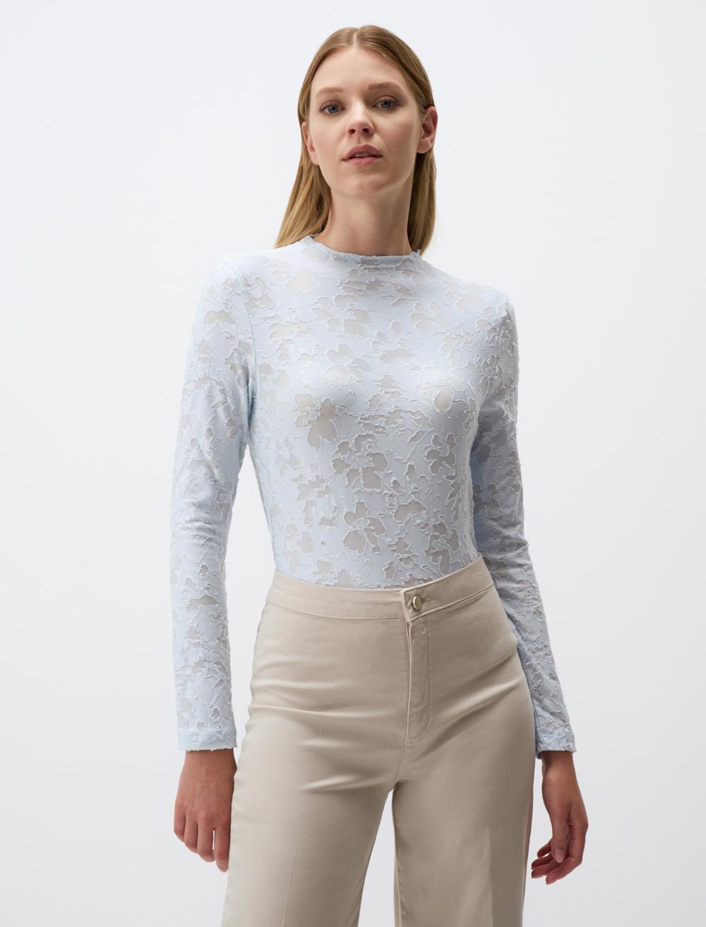 Zero Neck Slim Fit Patterned Blouse