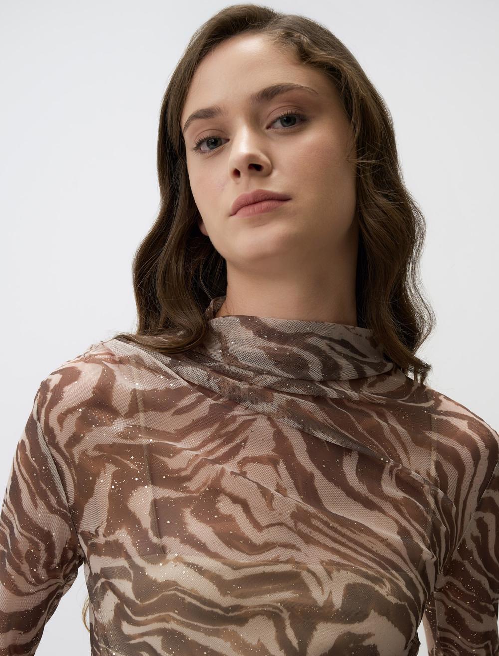 Zero Neck Leopard Print Blouse