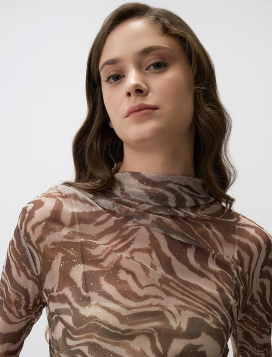 Zero Neck Leopard Print Blouse