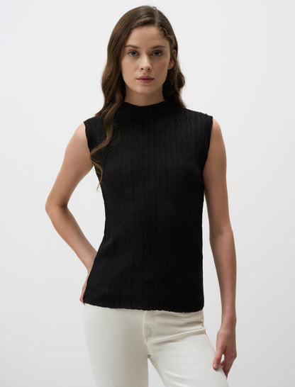 Zero Neck Sleeveless Long Knitted Blouse