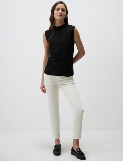 Zero Neck Sleeveless Long Knitted Blouse