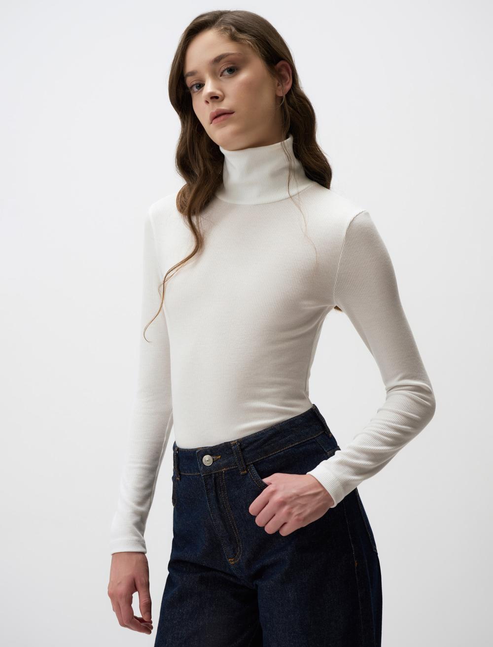 Polo Neck Long-Sleeve Blouse - 4WW072072