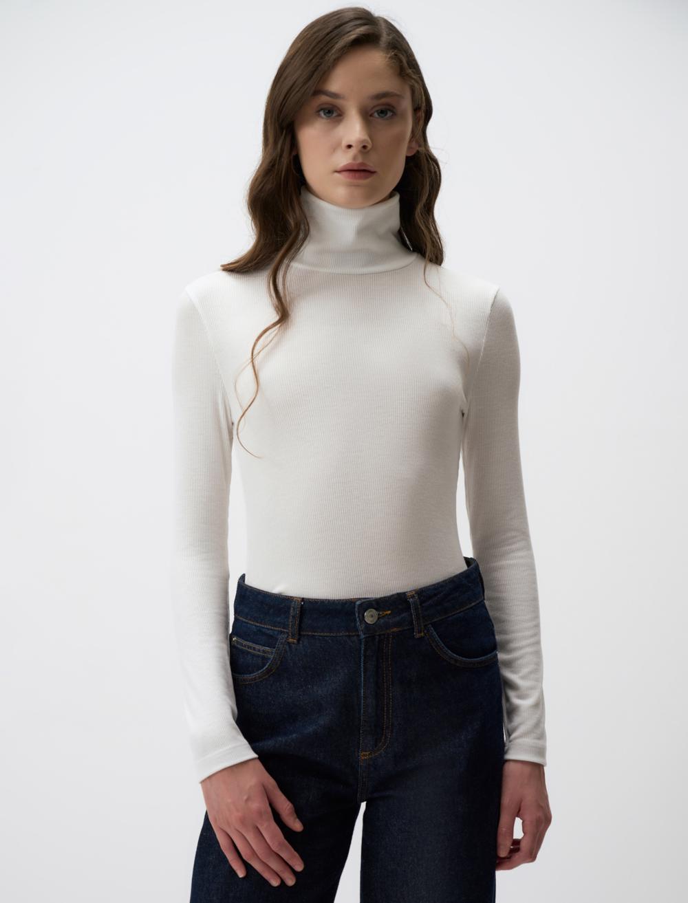 High Neck Long-Sleeve Blouse - Ecru - 4WW072072114