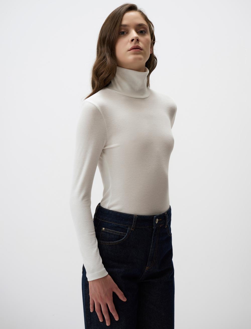 High Neck Long-Sleeve Blouse - Ecru - 4WW072072114