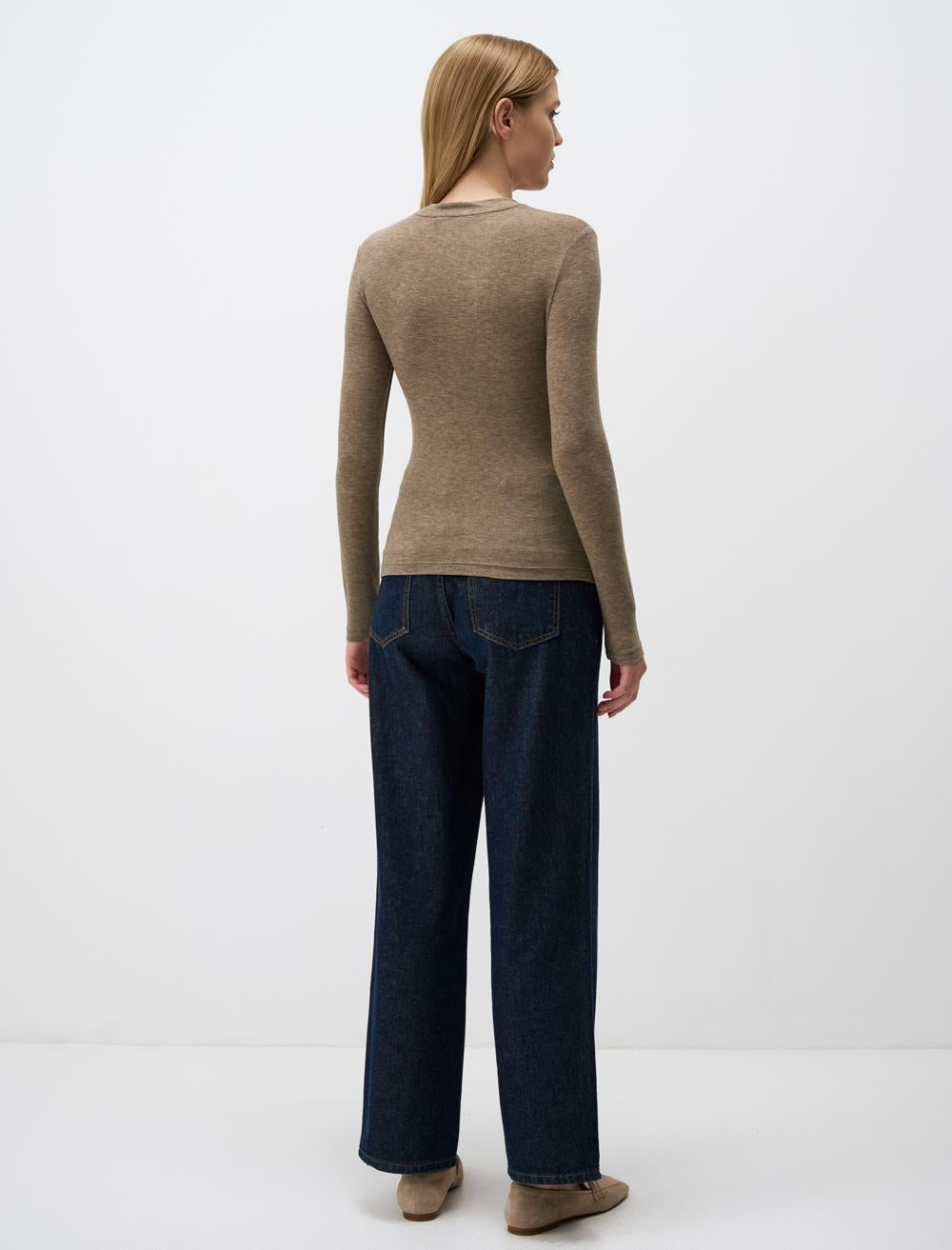 Slim Fit Crew Neck Long-Sleeve Blouse - 4WW072085