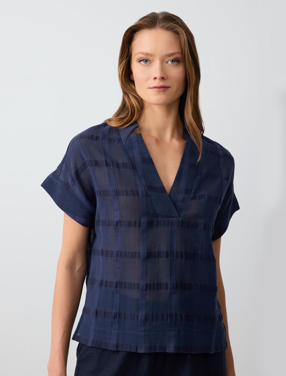 Loose Fit V-Neck Short-Sleeve Blouse - 5SW032575