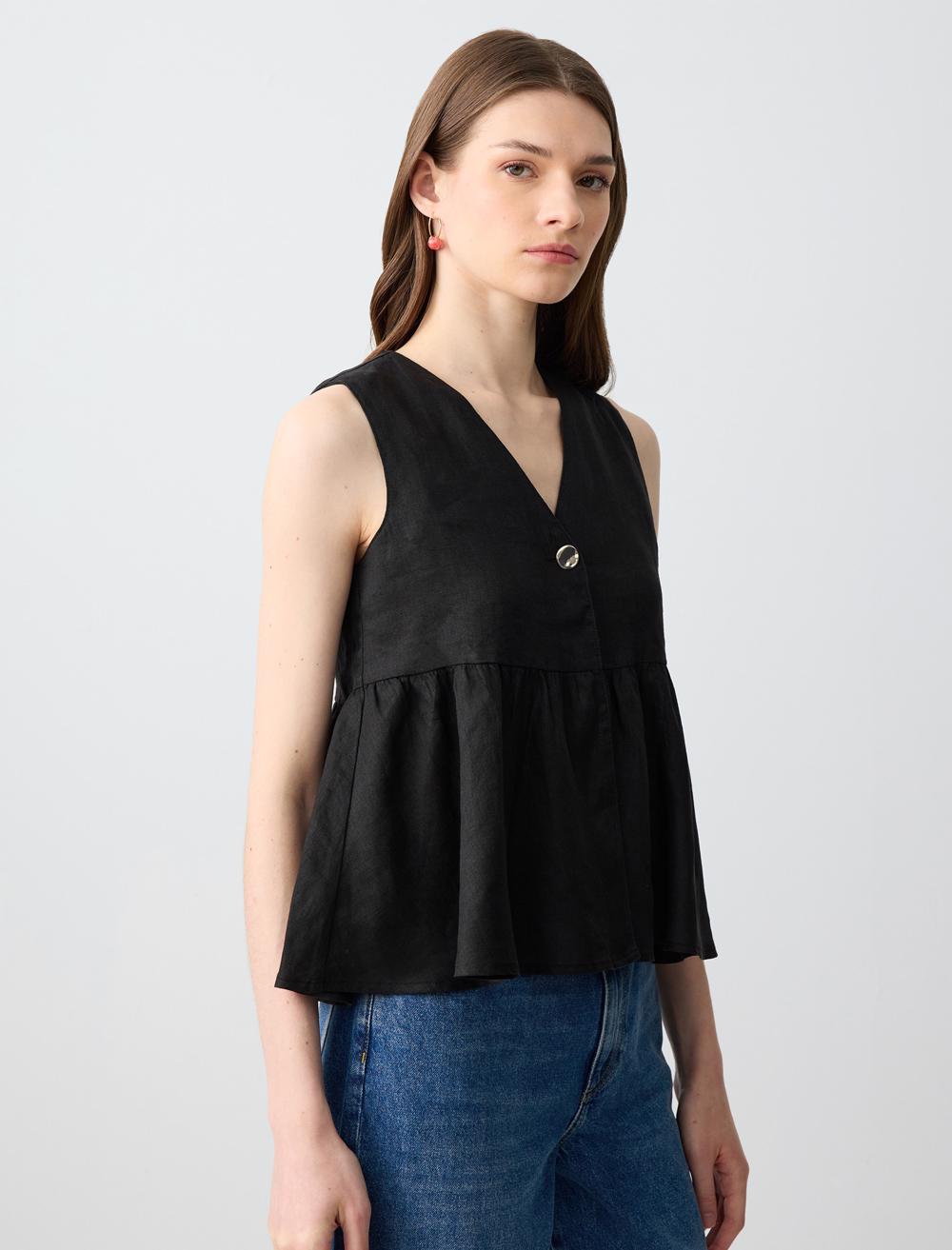 V-Neck Sleeveless-Sleeve Blouse - 5SW032577