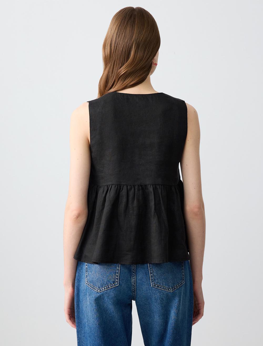 V-Neck Sleeveless-Sleeve Blouse - 5SW032577