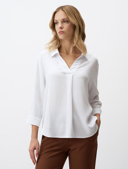 V-Neck Relaxed Fit Long Sleeve Woven Blouse