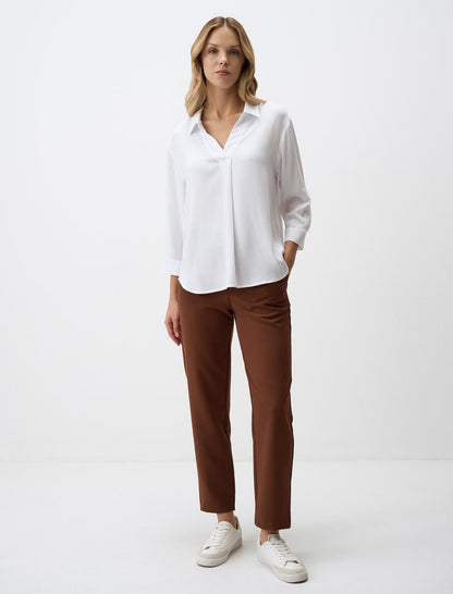 V-Neck Relaxed Fit Long Sleeve Woven Blouse