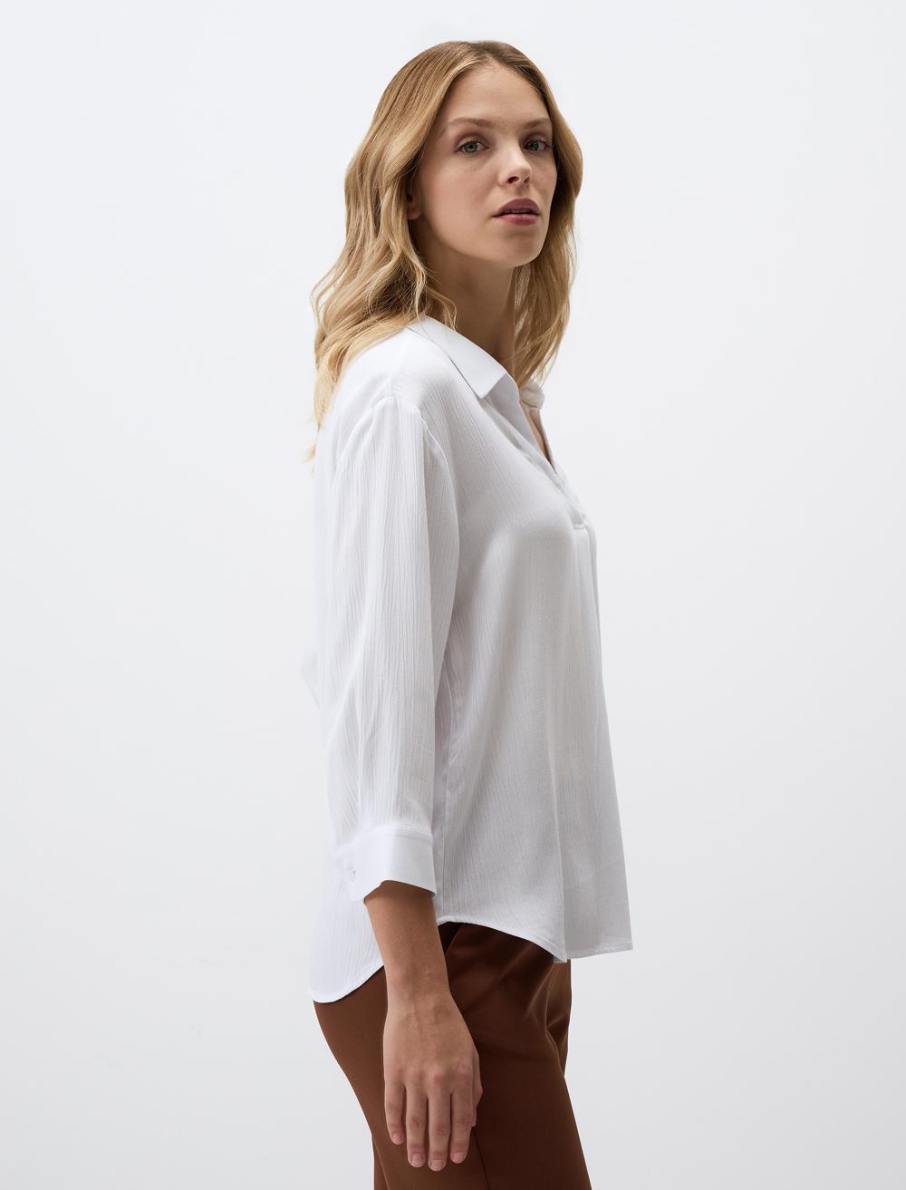 V-Neck Relaxed Fit Long Sleeve Woven Blouse