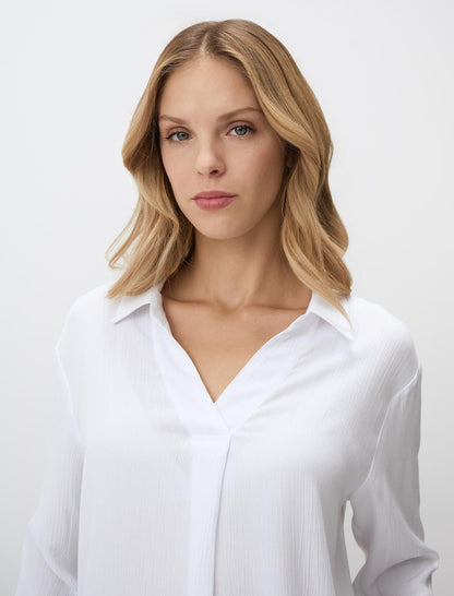 V-Neck Relaxed Fit Long Sleeve Woven Blouse