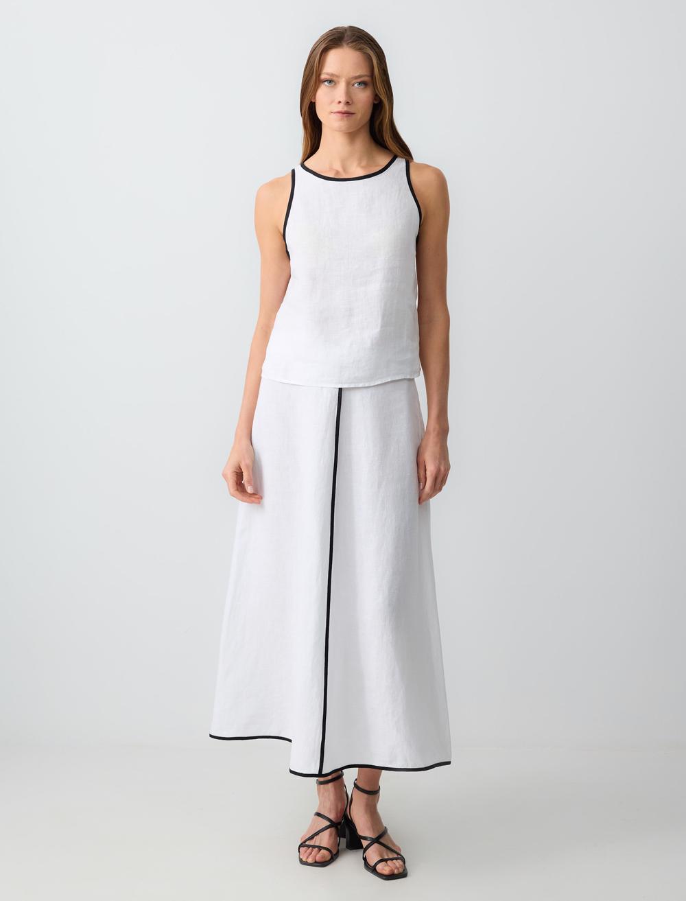 Round Neck Straight Cut Sleeveless Linen Blouse