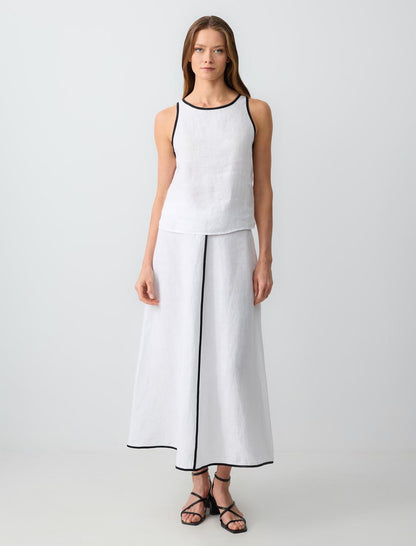 Round Neck Straight Cut Sleeveless Linen Blouse