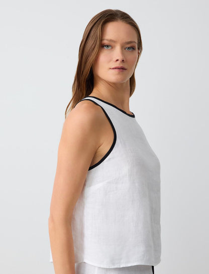 Round Neck Straight Cut Sleeveless Linen Blouse