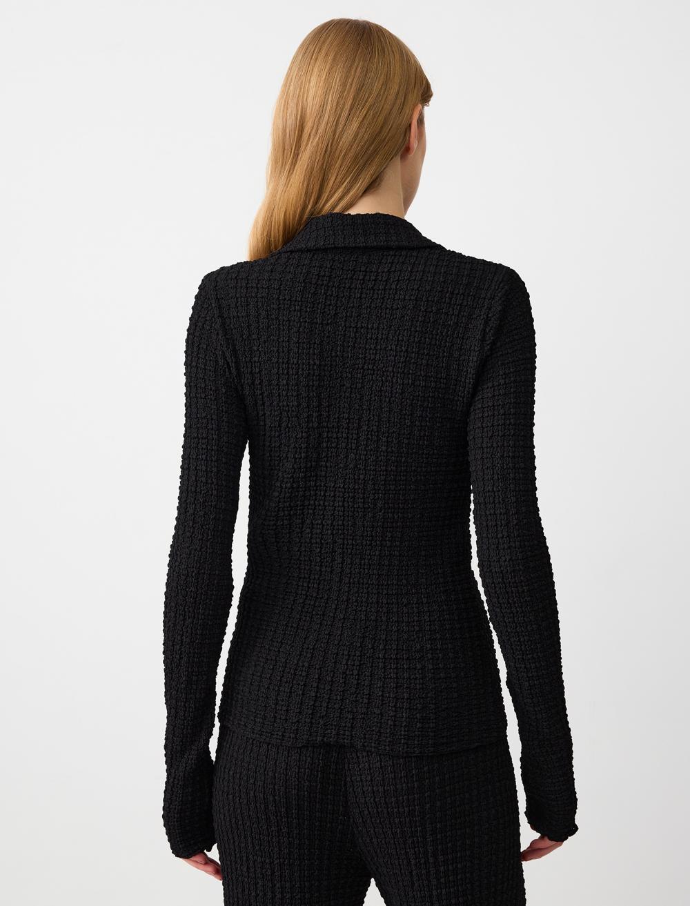 Slim Fit Shirt Collar Long-Sleeve Blouse - 5SW033038