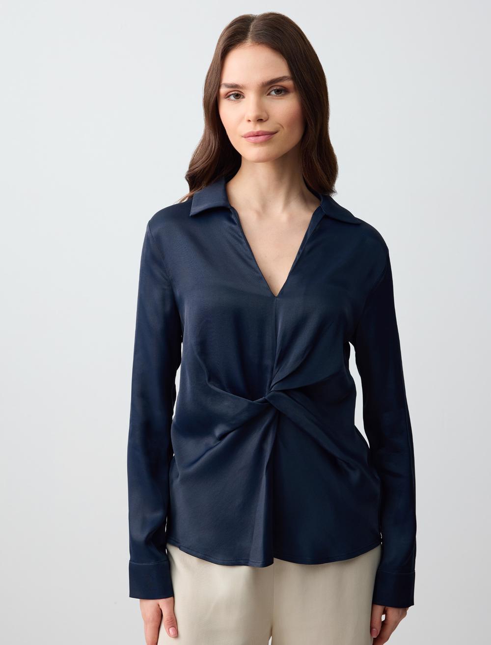 V-Neck Long-Sleeve Blouse - 5SW033630