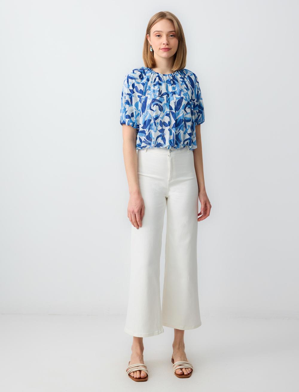 Crew Neck Blouse - Blue - 5SW033888400
