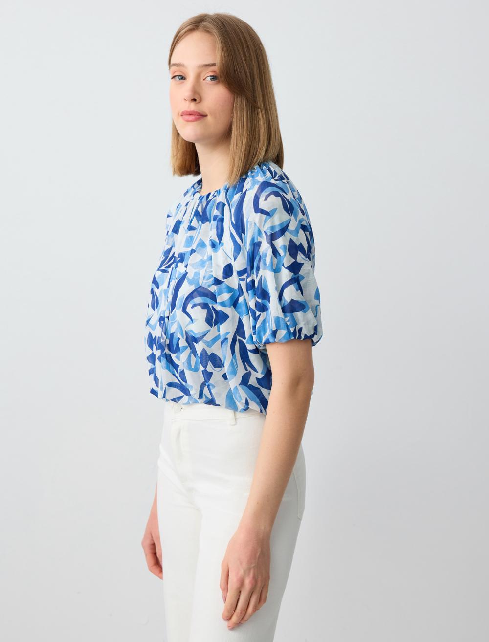 Crew Neck Blouse - Blue - 5SW033888400