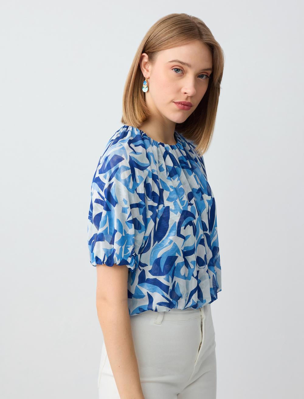Crew Neck Blouse - Blue - 5SW033888400