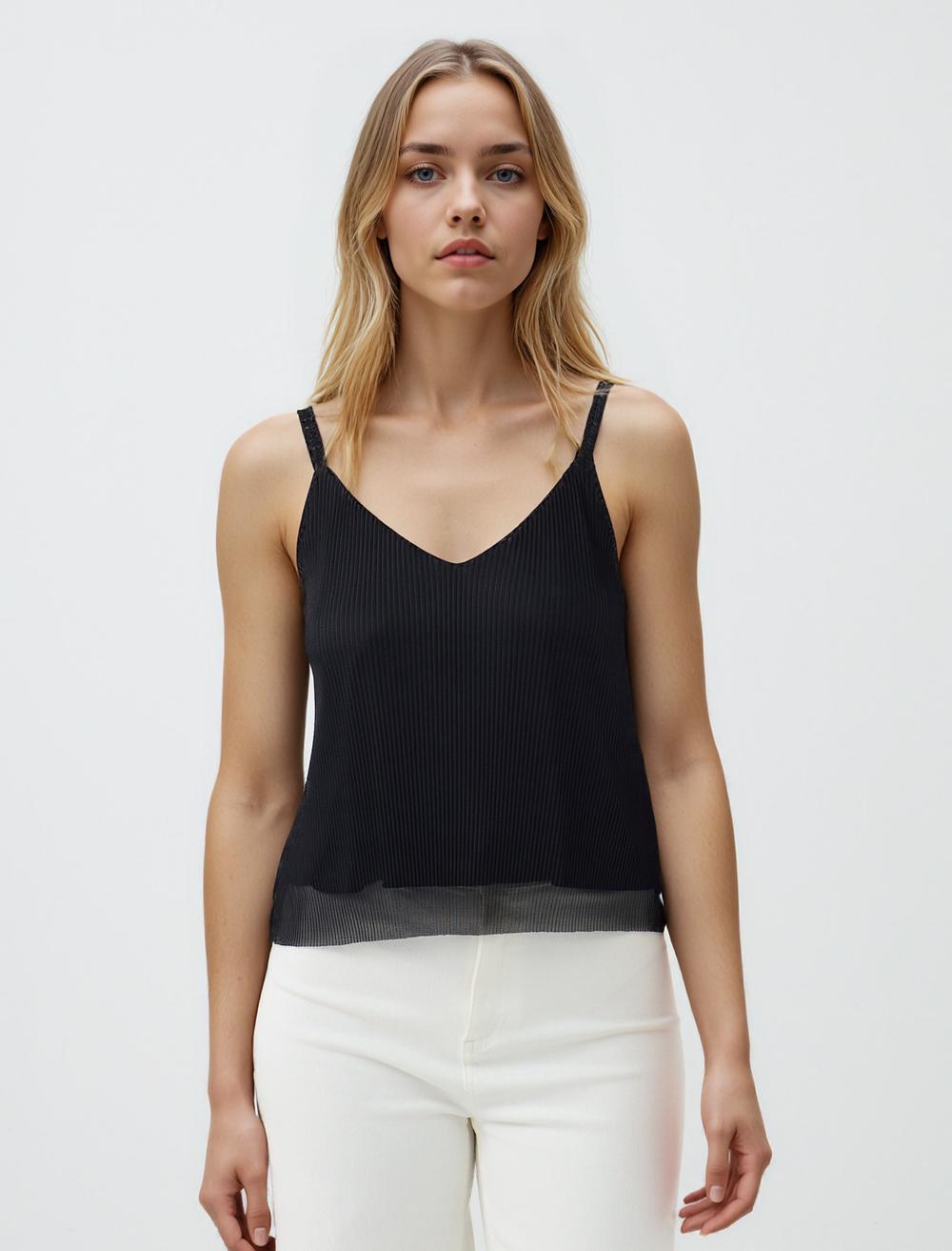 V-Neck Spaghetti Straps-Sleeve Blouse - 5SW034466