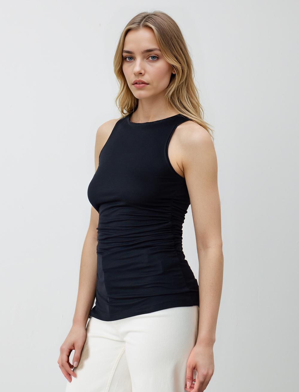 Crew Neck Sleeveless-Sleeve Blouse - 5SW034765