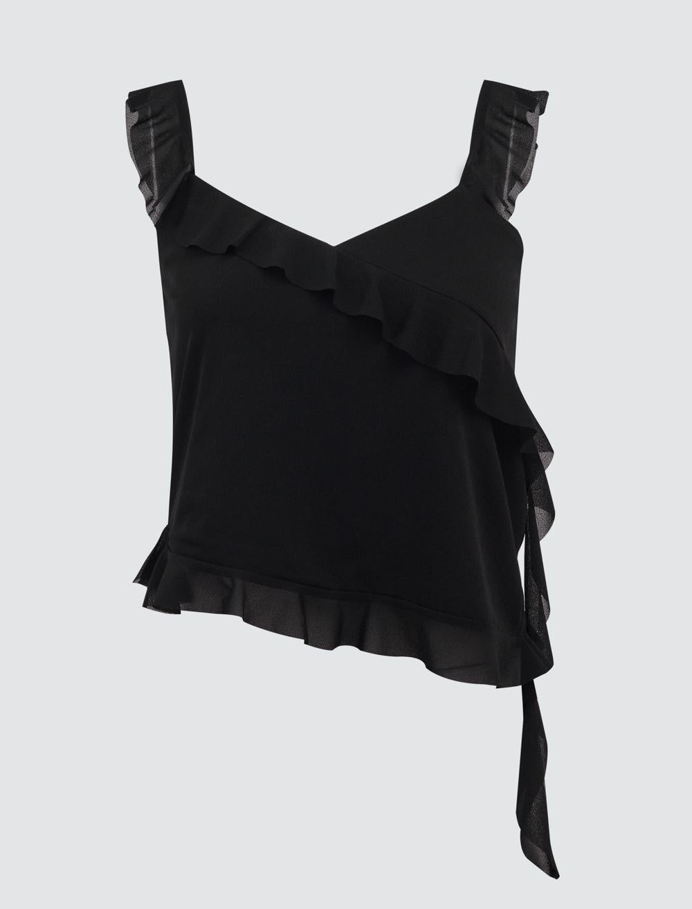Slim Fit V-Neck Spaghetti Straps-Sleeve Blouse - 5SW034788