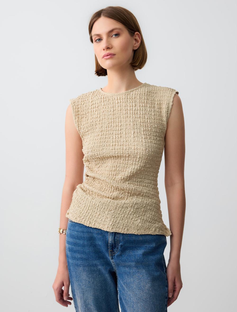 Crew Neck Sleeveless-Sleeve Blouse - 5SW034987