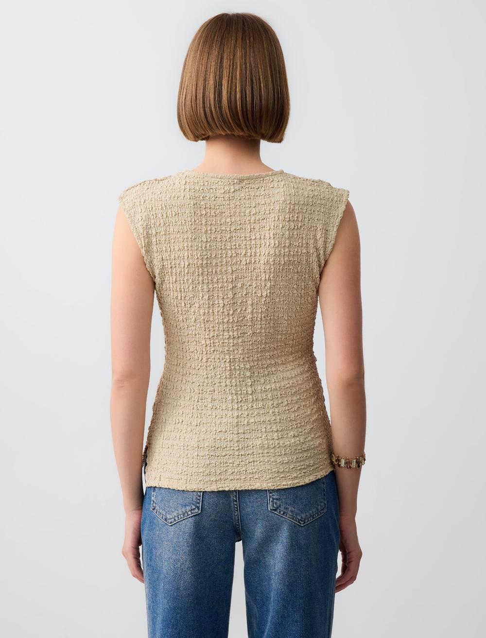Crew Neck Sleeveless-Sleeve Blouse - 5SW034987