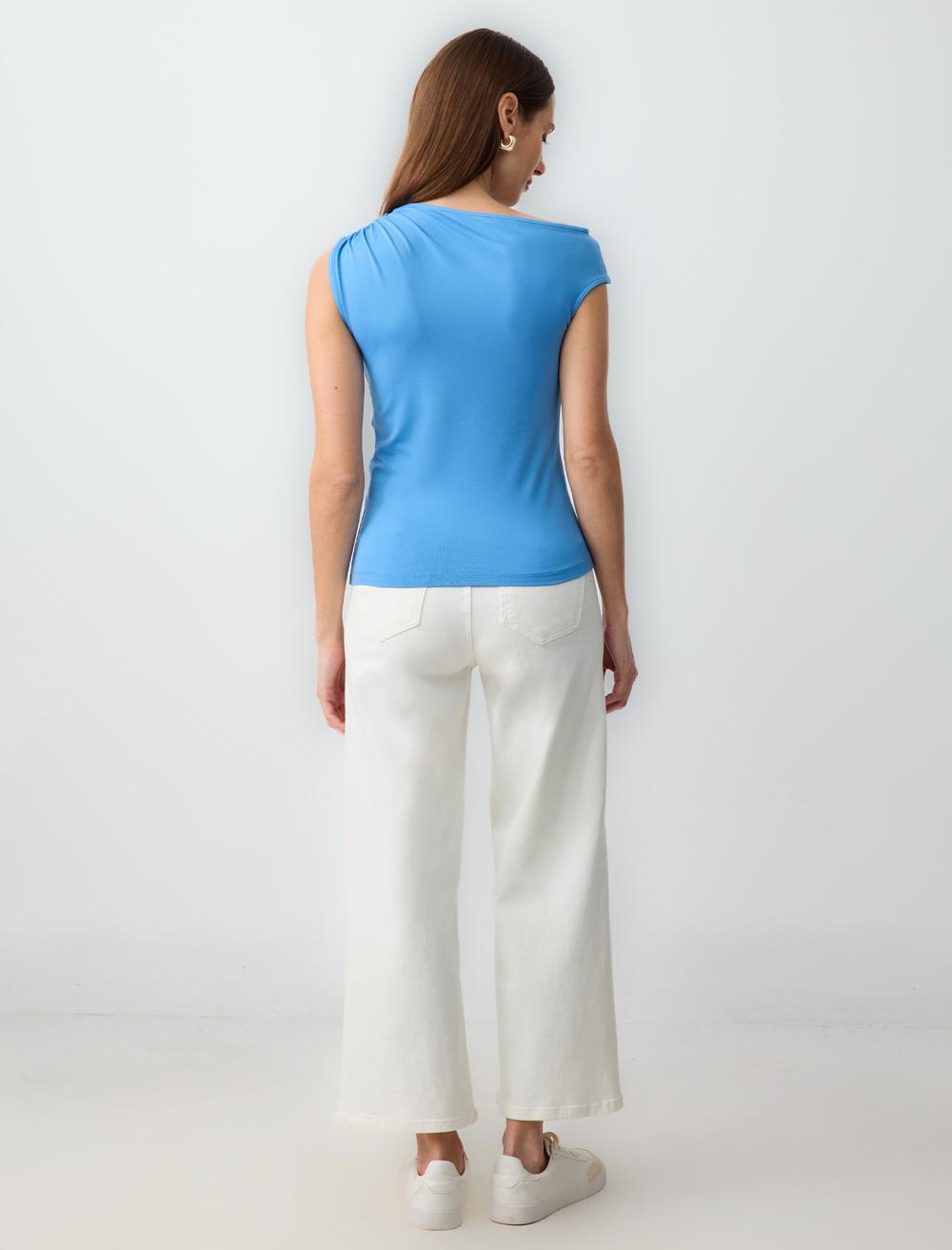Off-The-Shoulder Blouse - Blue - 5SW034988400