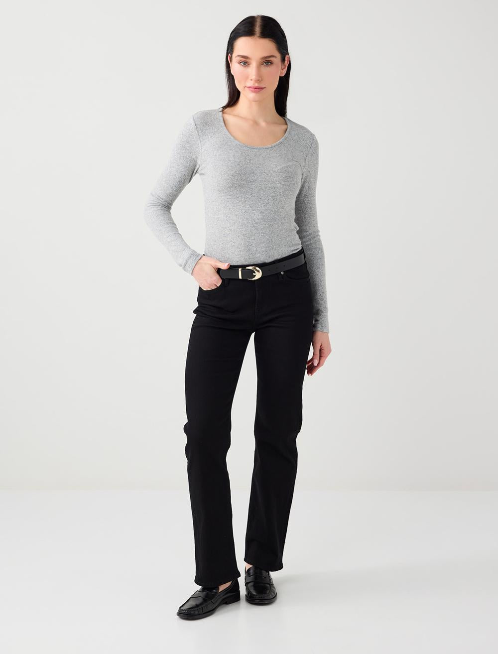 Slim Fit U Neck Soft Textured Knit Blouse - Grey - 5WW033719922