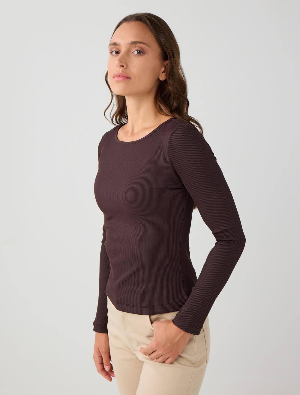 Slim Fit Off-The-Shoulder Long-Sleeve Blouse - Bitter Brown - 5WW034949803