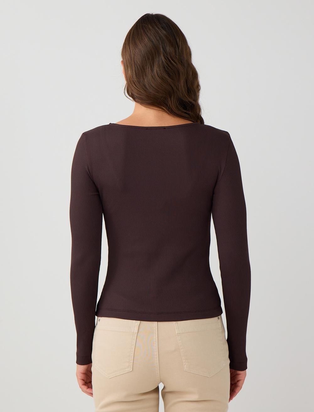 Slim Fit Off-The-Shoulder Long-Sleeve Blouse - Bitter Brown - 5WW034949803