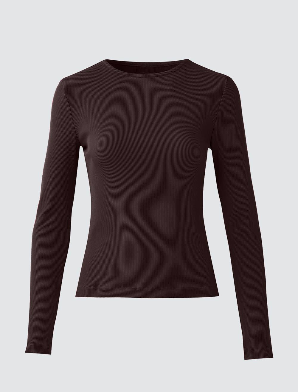 Slim Fit Off-The-Shoulder Long-Sleeve Blouse - Bitter Brown - 5WW034949803