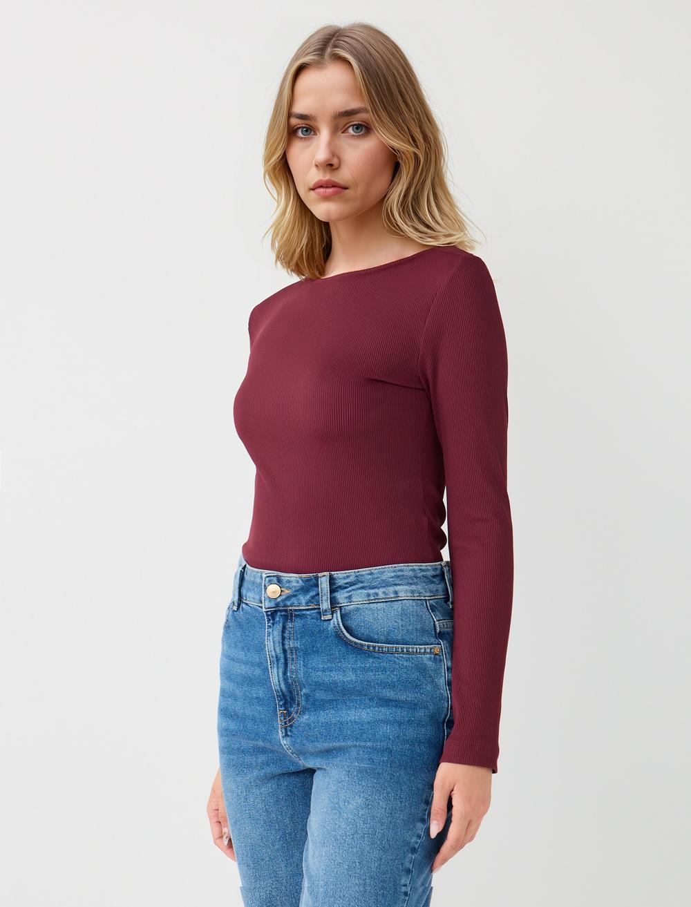 Slim Fit Off-The-Shoulder Long-Sleeve Blouse - 5WW034949