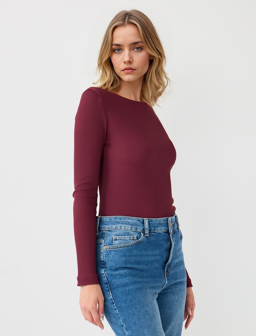 Slim Fit Off-The-Shoulder Long-Sleeve Blouse - 5WW034949