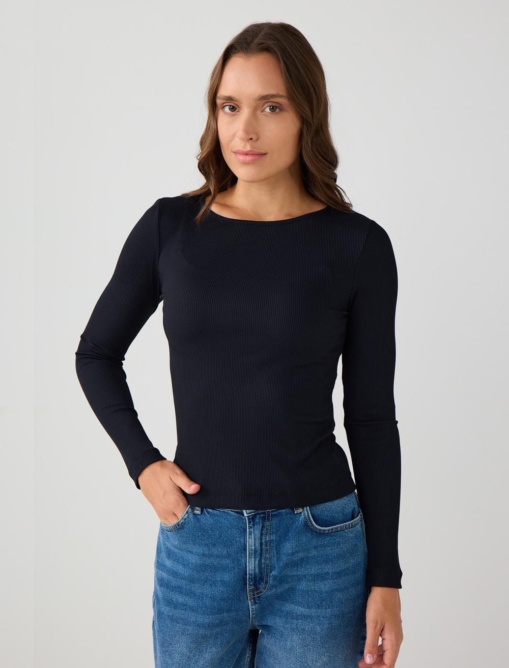 Slim Fit Off-The-Shoulder Long-Sleeve Blouse