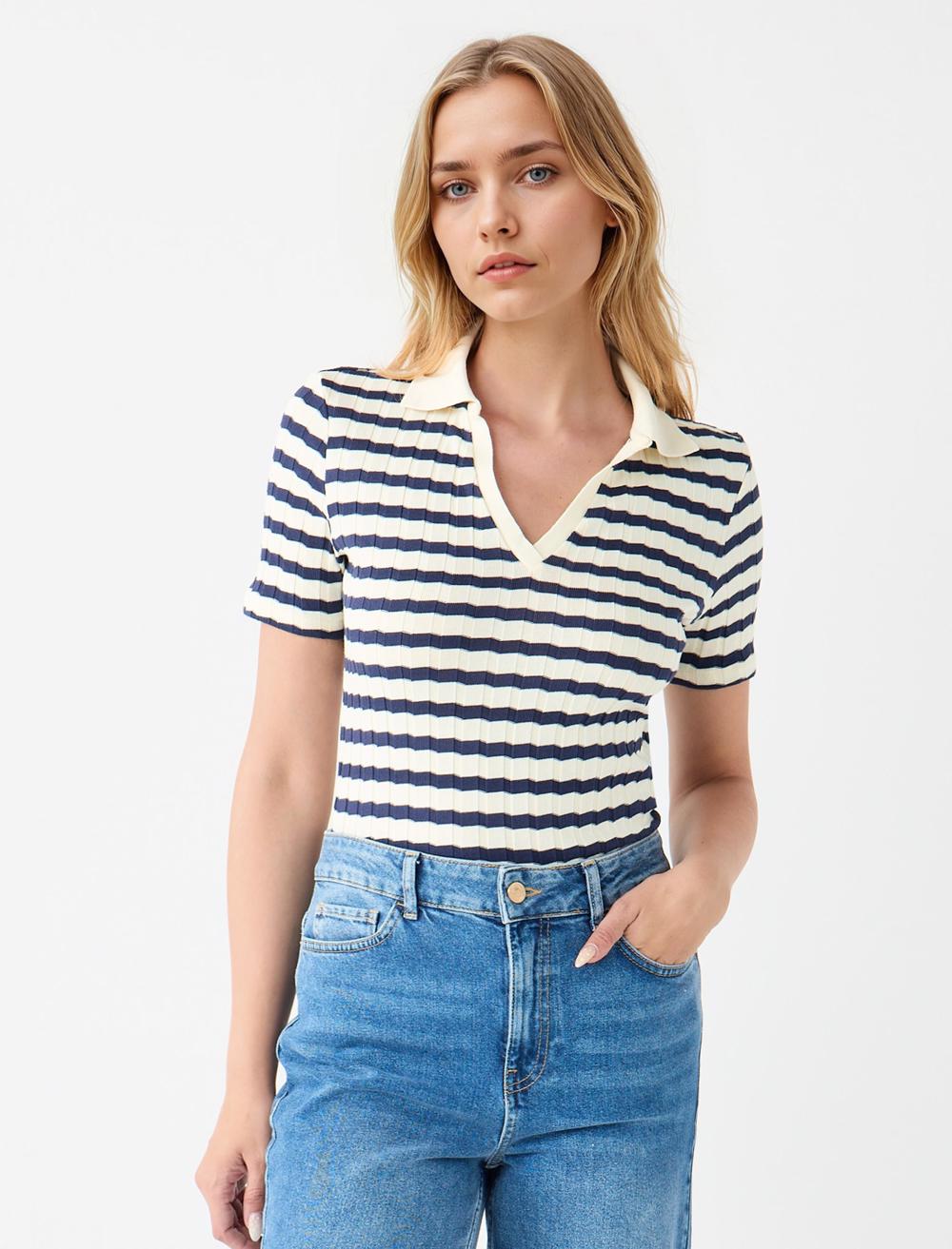 Slim Fit Shirt Collar Short-Sleeve Blouse - 5WW035264