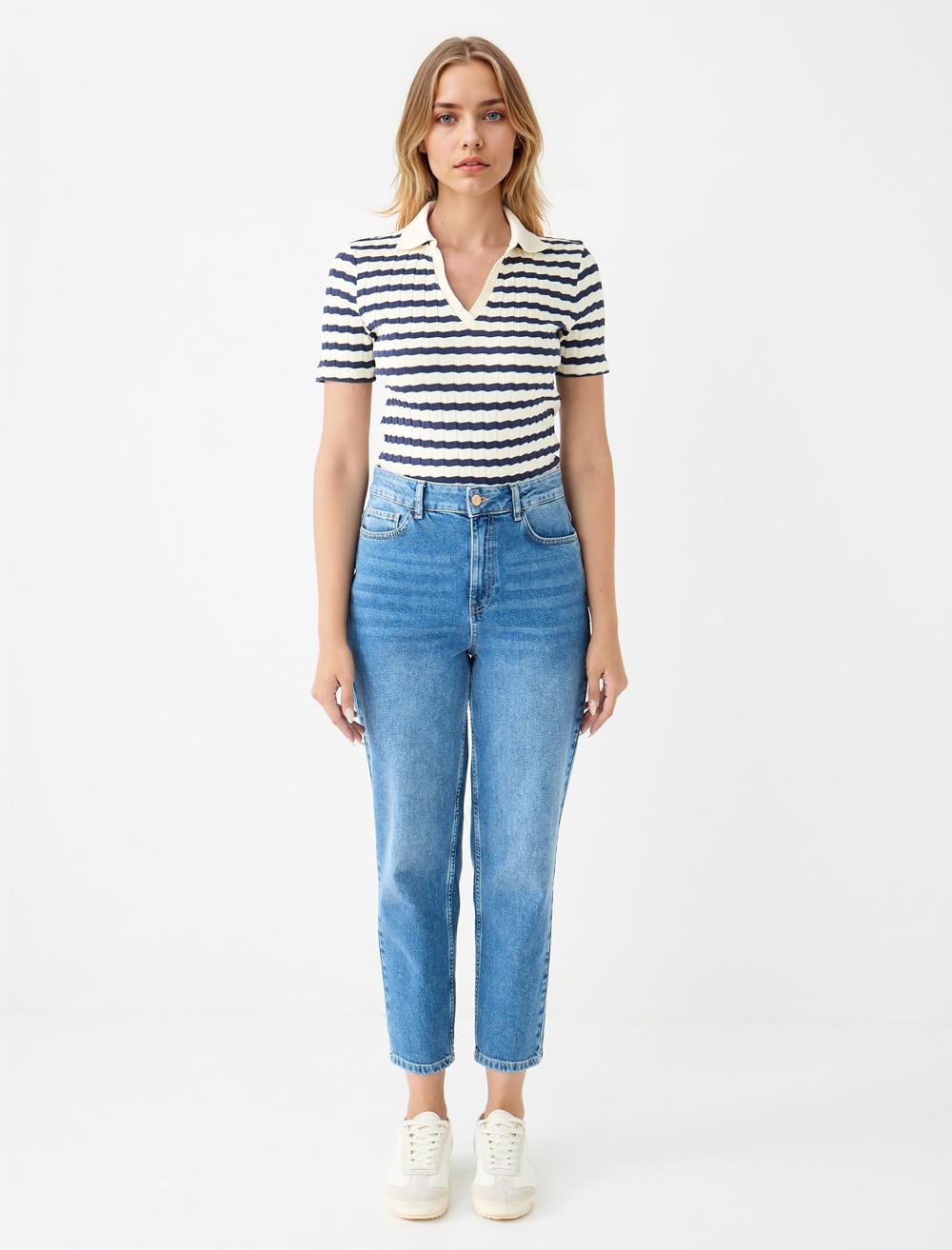 Slim Fit Shirt Collar Short-Sleeve Blouse - Dark Blue - 5WW035264494