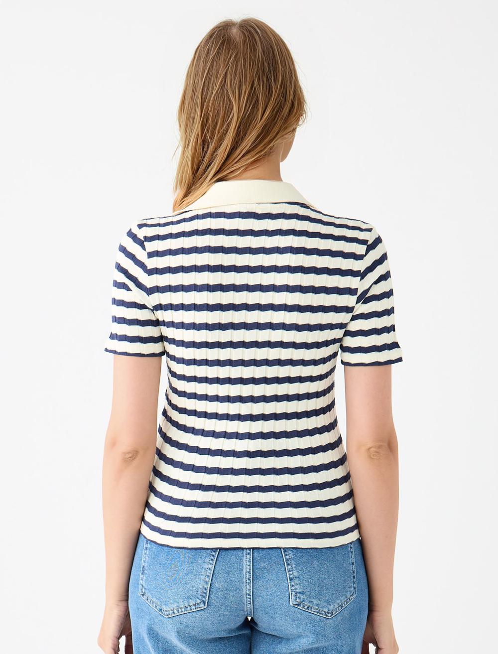 Slim Fit Shirt Collar Short-Sleeve Blouse - 5WW035264