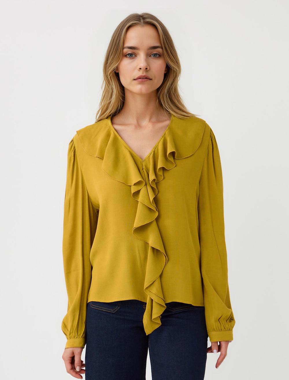 Loose Fit V-Neck Long-Sleeve Blouse
